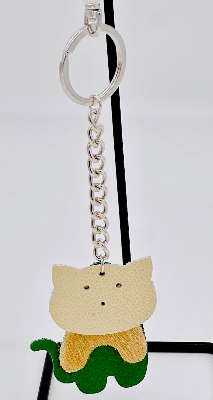 hanging key chain purse fob in green and tan leather